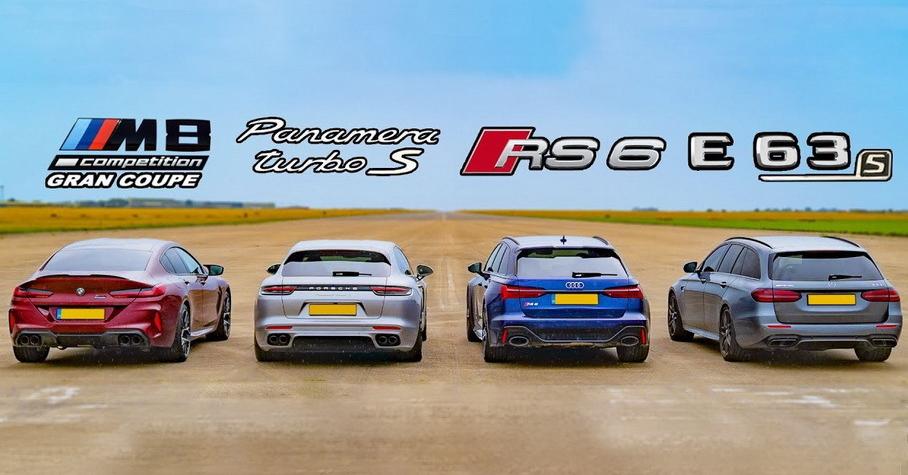 Дрэг-гонка: новая BMW M8 против Audi RS6, Mercedes-AMG E63 и Panamera Turbo S