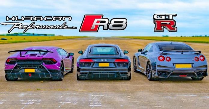 Дрэг-гонка: Audi R8 и Lamborghini Huracan против Nissan GT-R