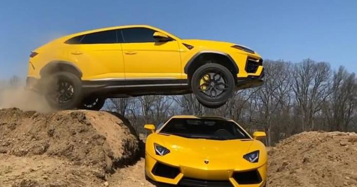 Видео: блогер с 18 штрафами за экстремальные прыжки на Dodge Ram прыгает на Lamborghini Urus через Aventador