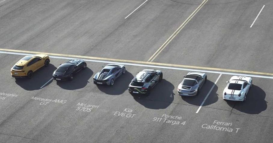 Видео: электрокар Kia EV6 GT соревнуется в скорости с пятью суперкарами