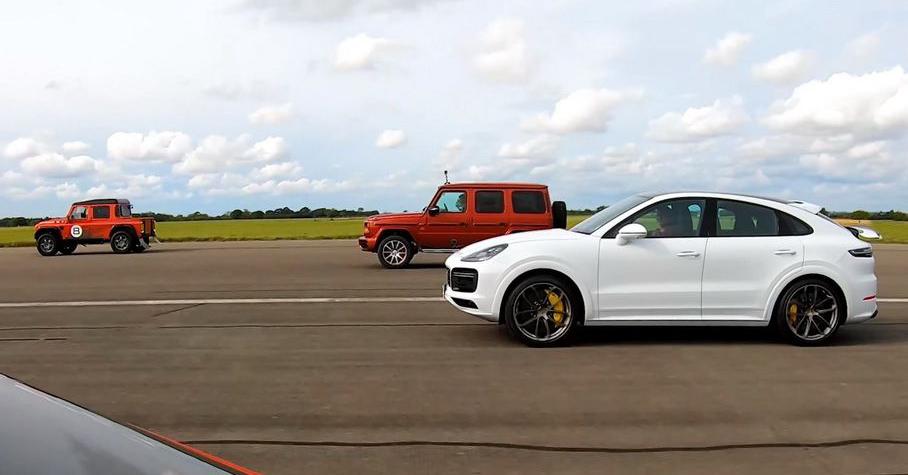 Видео: BMW X4 M, Porsche Cayenne Turbo и Mercedes-AMG G 63 сразились в дрэге с гоночным Land Rover