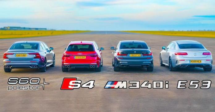 Видео: Audi S4, BMW M340i, Mercedes-AMG E 53 и Volvo S60 сразились в дрэге